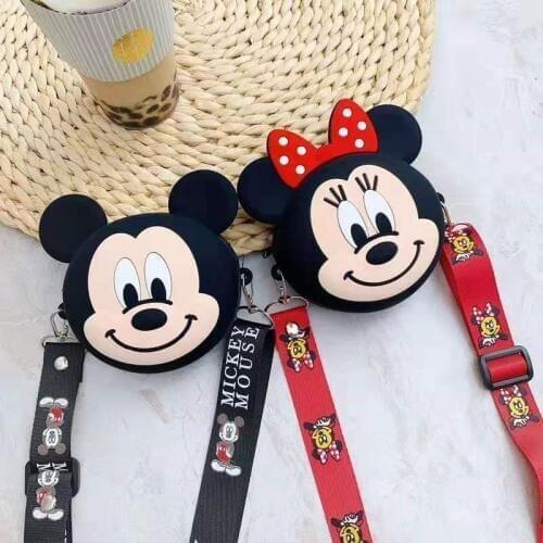 Disney mickey mouse New Coin Purse lady minnie shoulder messenger bag Cute Card Bag Card Pack Cartoon Silicone Storage Bag