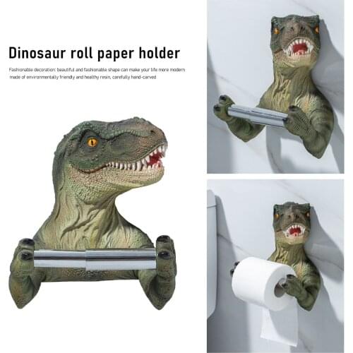 Resin Dinosaur Toilet Paper Holder WC Tissue Rack Bathroom Wall-mounted Punch-free Shelf Tissue Rack Roll Paper Hanger Rack