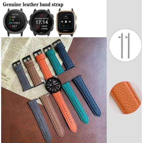 20mm 22mm Genuine Leather Band Strap For Garmin Forerunner 645 645M 245 245M / Venu Sq / Vivoactive 3 Music Replacement strap