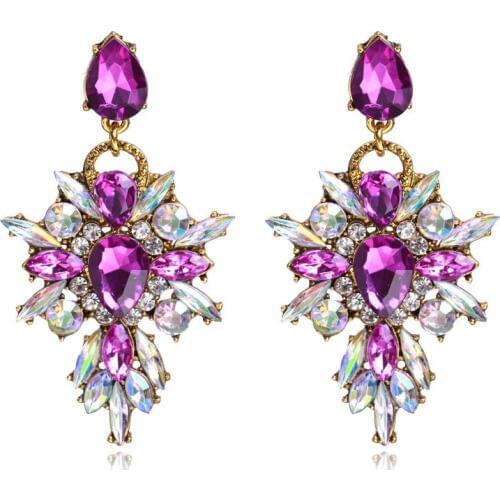 New Colorful Flower Big Brand Design Luxury Starburst Pendant Crystal Dangle Earrings Gem Statement Earrings Jewelry