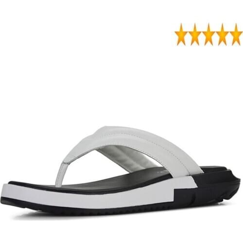 Casual Fashion Mens 2021 New Genuine Leather Flips Flops Sandals Thick Plaform Big Size Black White Beach Slippers Male Shoes