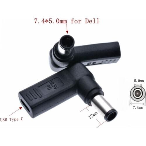 USB 3.1 Type C Female To 7.4 x 5.0mm Male Plug Right Angled DC Power Adapter for Dell HP Laptop
