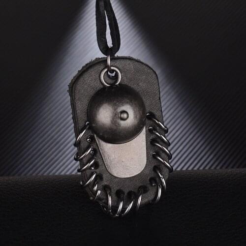 Vintage Hip Hop Stainless Steel Leather Pendant Necklace Adjustable Drawstring Retro Rope Chain Black Necklaces for Women Men