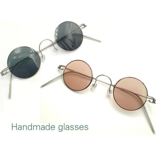 Handmade custom screwless vintage small round diameter 30mm 32mm 34mm prescription optical glasses forbrown dark green lenses