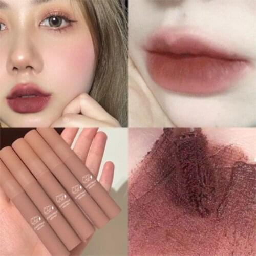 Daimanpu Chestnut Lip Glaze Waterproof Lip Mud Silky Lipstick Soft Mist Velvet Cloud Lip Gloss Natural Sexy Red Lip Makeup TSLM2