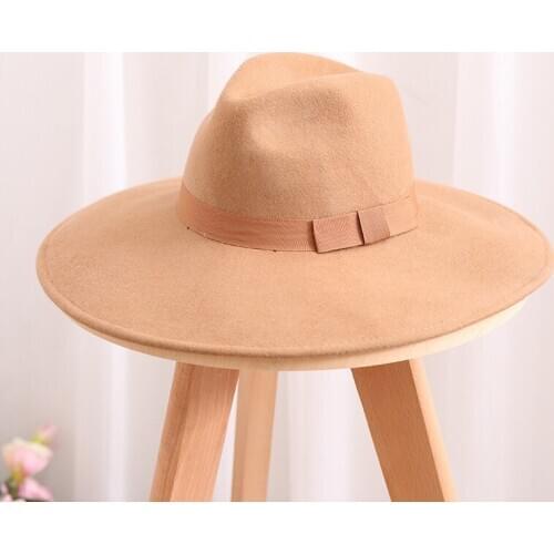 2020 Men Fedora Hat Fashion 100% Pure Australia Wool Womens Hats 12cm Large Brim Woolen Hat for Classic Church Wool Felt Hat