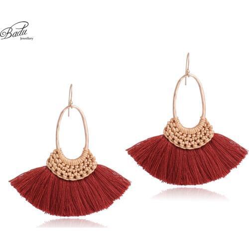 Badu Wine Red Tassel Earring Women Vintage Braided Dangle Earrings Original Design 2017 Fashion Jewelry New Arrival
