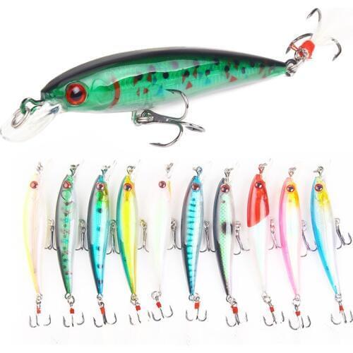 1 PCS 9CM 7G 3D Eyes Minnow With Feather Hard Isca Artificial Bait Topwater Saltwater Freshwater Fishing Lure