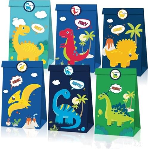 12pcs Dinosaur Paper Gift Candy Bags Boys Girls Baby Shower Birthday Wedding Decoration Animal Theme Party Favor Boxes