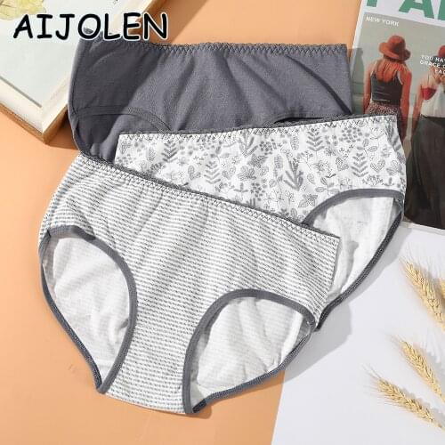 AIJOLEN Solid Color Womens Underwear Printing Cotton Panties Stripe Underpants Womens Underwear Soft Briefs
