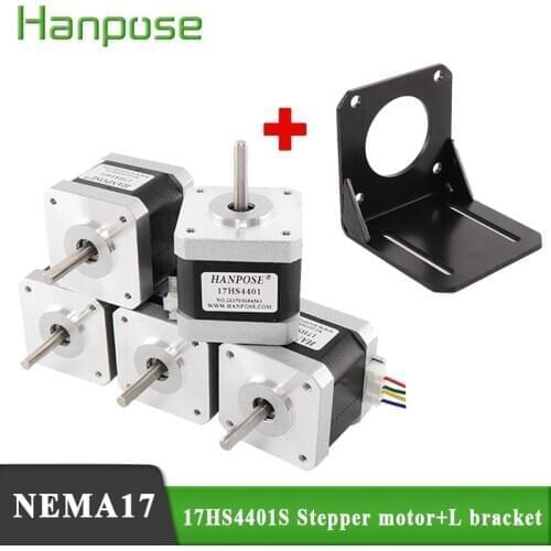Free shipping 5pcs 4-lead Nema17 Stepper Motor 42 motor 42BYGH 1.7A (17HS4401) with nema 17 Mounting L Bracket Mount
