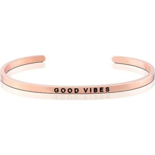 4mm Good Vibes Rose Gold Color Bracelets for Women Funny Inspirational Gifts for Her Sister to Sister Jewelry Mantra Cuff Bangle