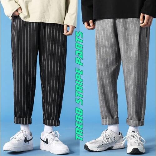 Japanese stripe Plaid Pants Mens 2021 Autumn Fashion Retro Casual Pants Men Streetwear Wild Loose Drawstring Male Harem Pants