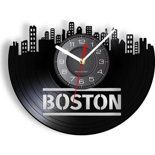 America Boston Skyline Vinyl Record Clock BOS Cityscape Home Office Wall Decor BCG Tourist Souvenirs World Famous City Art