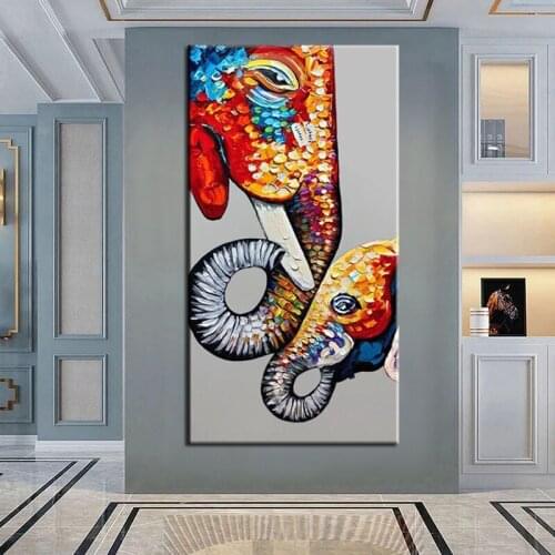 Pure Handmade Colorful Elephant Baby Elephant Canvas Craft Art Set Abstract Oil Paintings Wall Pictures Abstract Artwork