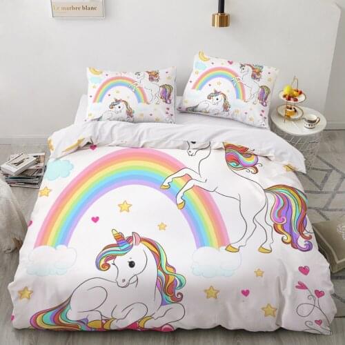 Kids Bedding Set for baby cartoon Bed linen set for home duvet cover sheet family sets Euro 7pcs white unicorn