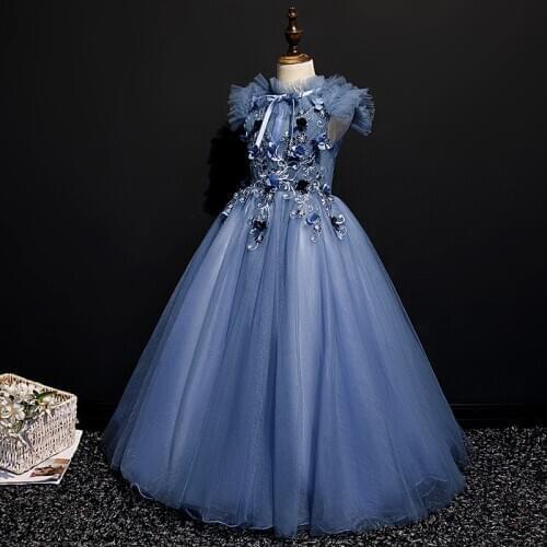 2021 Kids Elegant Evening Dress Baby Girls Pageant Vestidos Teenager Wedding Party Tulle Princess Dresses Girl Graduation Robe