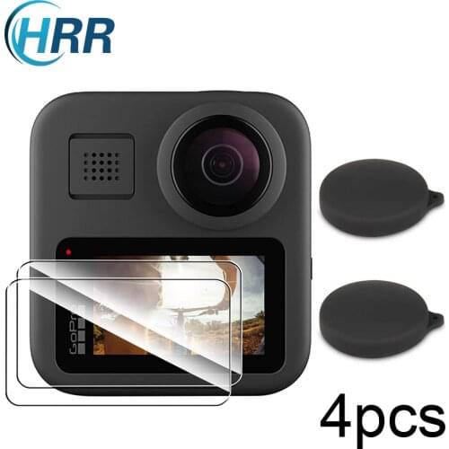 Screen Protector + Lens Cover for GoPro MAX Camera,9H Tempered Glass Protective Film Lens Cap Accessory(4in1)