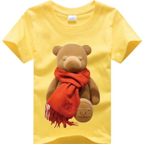 Cute Bear Animal Pattern Print T-Shirts For Girls White Pink Unisex T-Shirt Boys Short Sleeve Tee Tops Childrens Clothing