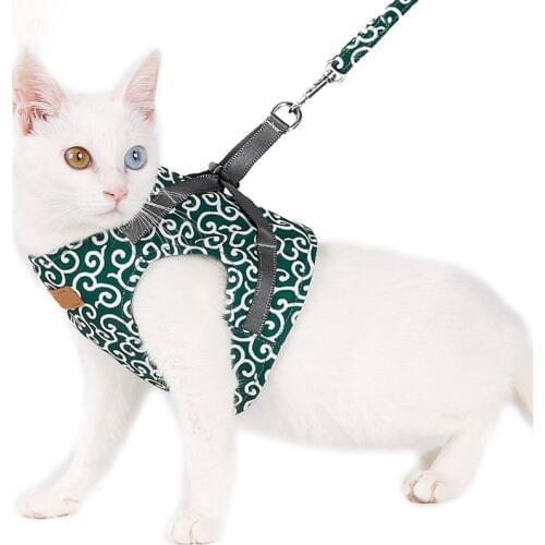 Cat Vest Harness and Leash Set Escape Proof Cat Japanese Style Harness for Outdoor Walking