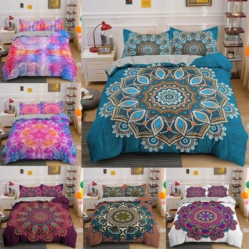 Mandala Colorful Printed 2/3Pcs Geometric Duvet Cover and Pillow Case Bedding Sets EU/US/AU/UK Single Twin Full Queen King Size