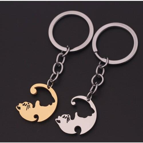Cute Couple Cat Keychain Black-White Animal Key Chain Bell Car Bag Pendant Key Ring Pendant Valentines-Day-Gift