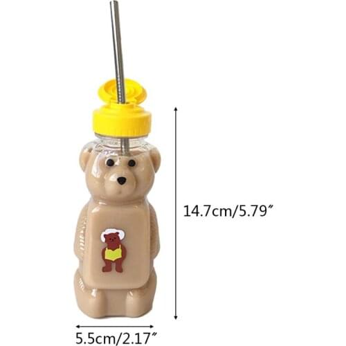 Lovely Cartoon Bear Straw Cup Water Bottle with Lid Leakproof Home Travel Couples Children Festival Gift