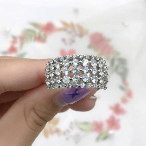 Fashion S925 Hollow Rings Inlay 5 Rows Round Crystal Zircon Multi Layer Design Luxury Fine Jewelry For Women Wedding Party Gifts