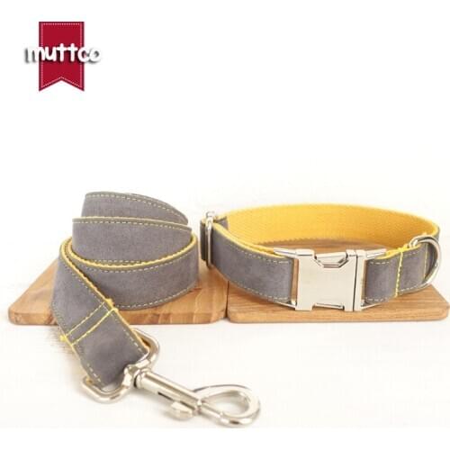 MUTTCO retailing self-design creative dog collar GRAY COVER YELLOW handmade nylon grey and yellow collars and leashes set UDC026
