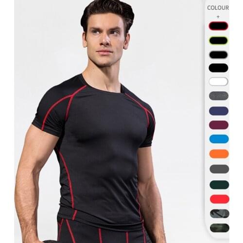 Running Men T-Shirt Workout Training Compression Shirts Quick Dry Sweat Sport Tops Bodybuilding Fitness Gym Solid Clothing