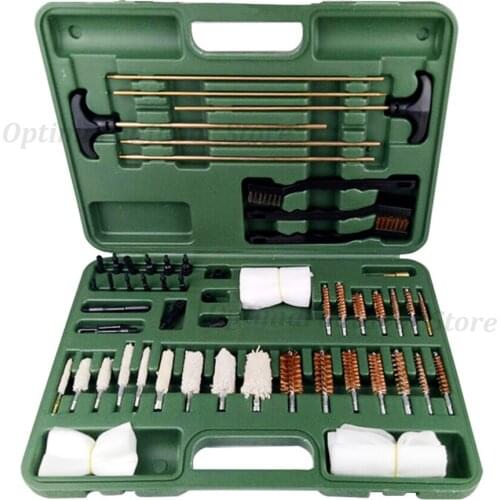 TOtrait 62pcs Suit Multi-functio Tube Brush Set Copper Wire Cotton Brush with Military green Blow molding Box gun Cleaning Tools