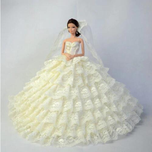 New for barbie doll Wedding clothes lot princess luxury trailing bride wedding dress can children toys handmade birthday dress