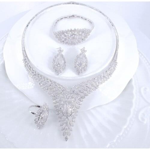 NEW FASHION luxury vintage V style crystal CZ zircon necklace earring bracelet ring wedding bridal banquet dressing jewelry set