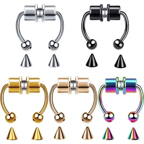 1PC Magnet Fake Nose Rings Stud New Magnetic Fake Piercing Septum Hoop for Women Surgical Steel Ball Cone Non Piercings Jewelry