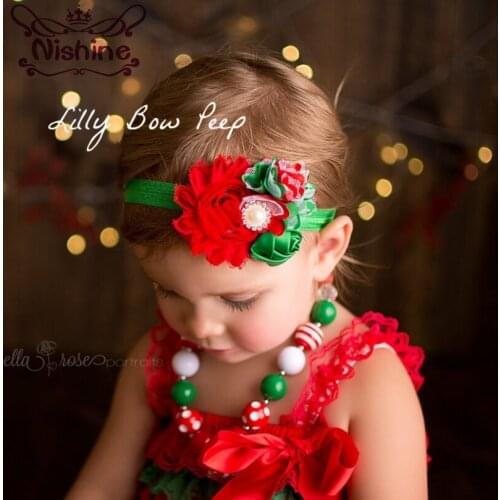 Nishine Shabby Chic Satin Rose Flower With Rhinestone Pearl for Baby Girls Christmas Headband Headwear Surprise Children Gift