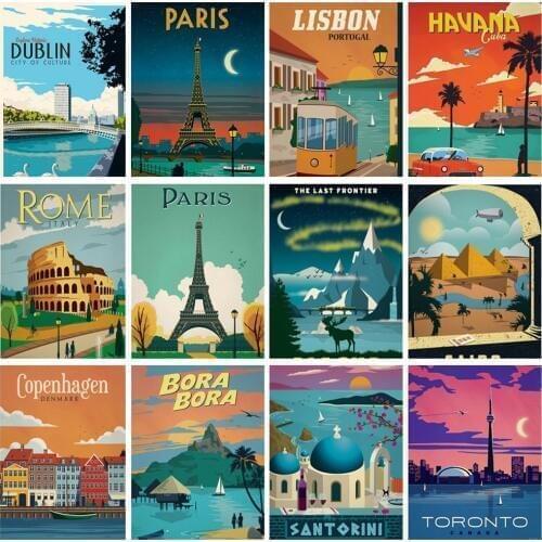 Travel City 5D DIY Diamond Painting Cross Stitch Full Drill Amsterdam Bali Barcelona Paris Europe City Diamond Embroidery Art