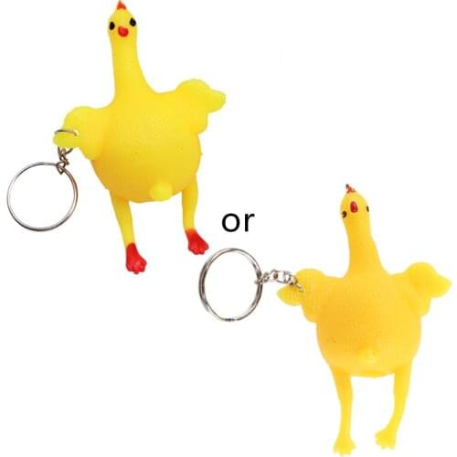 Stress Reducer Chicken and Eggs Keychain Squeeze Chicken Toy Funny Decompression G2AE
