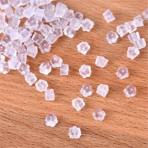 500PCS Rubber Earring Posts And Backs Clear Earring Pins Flower Tube Shape Ear Safety Earrings Stoper Silicone Ear ear plug