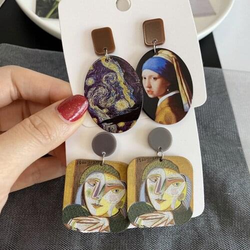 Acrylic Painting Retro Earrings Europe United States Temperament Personality Fashion Pendant Earrings Girl Jewelry Accessories