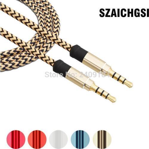 SZAICHGSI 1.5m Braided Fabric 3.5mm Male To Male M/M Stereo Audio AUX Auxiliary Cable for iPod MP3 CAR for iPhone 6 5 4 1000pcs