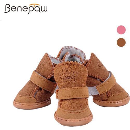 Benepaw Warm Fleece Dog Shoes Winter Suede Adjustable Anti-slip Pet Booties For Small Medium Large Dos Comfortable Cat Boots