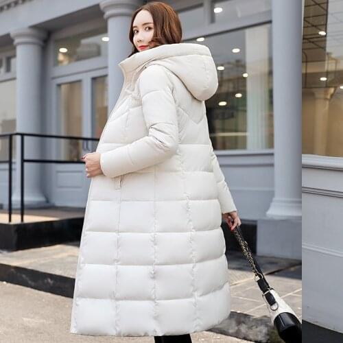 Warm Casual Winter Coat Female High Quality Solid Color Long Hooded Cotton Padded Jacket Women Parkas Plus Size