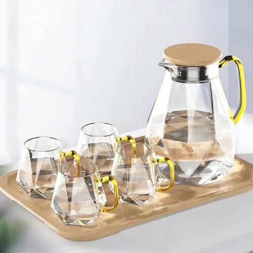1.8L Diamond Texture Transparent Glass Heat-Resistant Teapot Suit Water Jug With Transparent Coffee Pot Glass Kettle Bottle Set