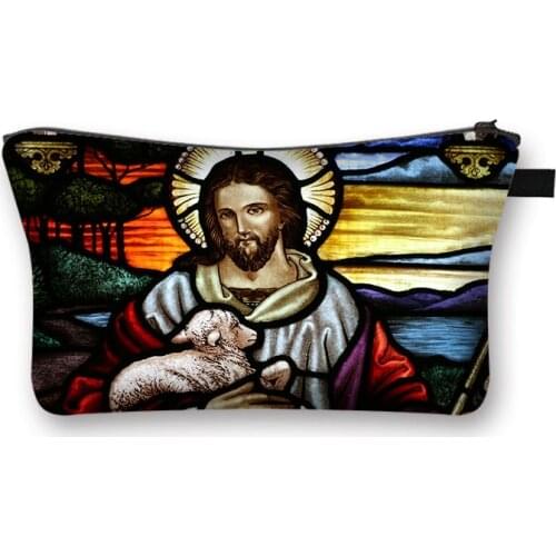 Vintage Religion Jesus Virgin Mary Cosmetic Bag Women Makeup Bag Girls Ladies Cosmetic Case Female Pouches Organizer Bags