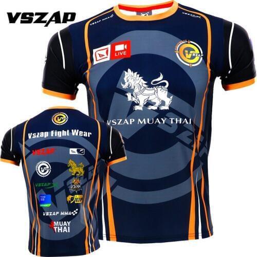 Vszap Boxing Training T-Shirt MMA Tee Kickboxing Muay Thai Training Fightwear Muscle Men Cotton Breathable Gym Running T Shirt