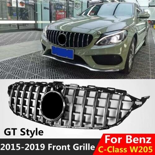 W205 For GTR GT R Style Car Front Grill Grille Black/Silver For Mercedes For Benz W205 C200 C250 C300 C350 2015-2018 2019 2/4Dr