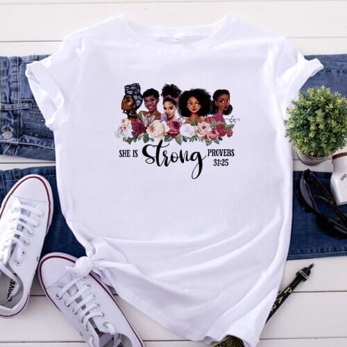 She is Strong Provebs Print 2021 New Women T-shirt Graphic Top Female T Shirts 90s Harajuku Streetwear O-neck Tees Tops Clothing