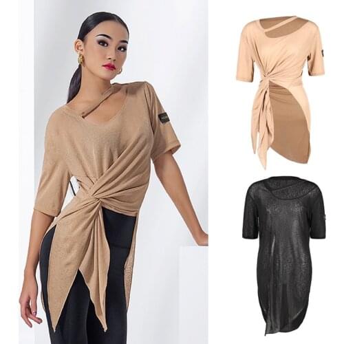 Latin Dance Tops Female New Irregular Round Neck Short Sleeve Loose Samba Salsa Rumba Dancewear Ballroom Practice Wear DNV14634