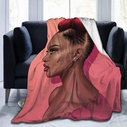 African Amerian Woman Girl Red Hair Anime Style Throw Blanket Cozy Plush Flannel Fleece Blanket for Couch Sofa Bedroom