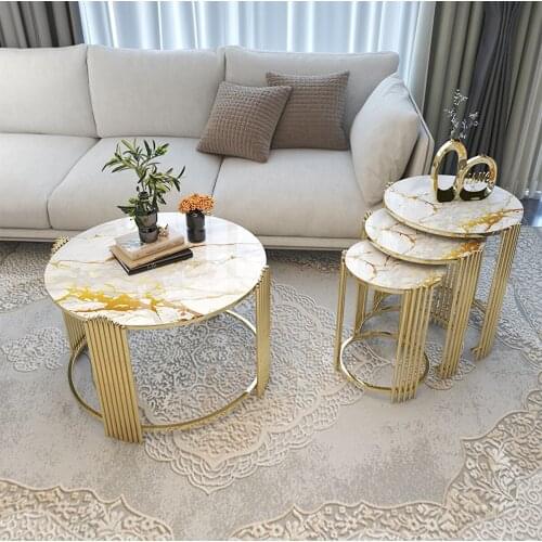 White Marble Desenlı Chic Detailed Gold Medium Coffee Table Table Basse Mesa Auxiliar غرفة المعيشة الأثاث Stolik Kawowy журнальный столик